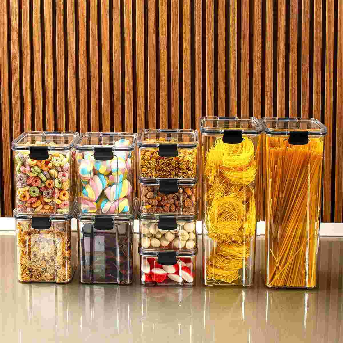 Kit 10 Potes Herméticos Empilháveis 2,2L, 1L e 450ml - Organize sua Cozinha com Segurança e Estilo