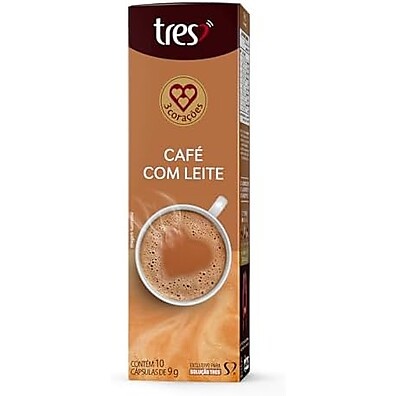 Café com Leite TRES 3 Corações: 10 Cápsulas Cremosas