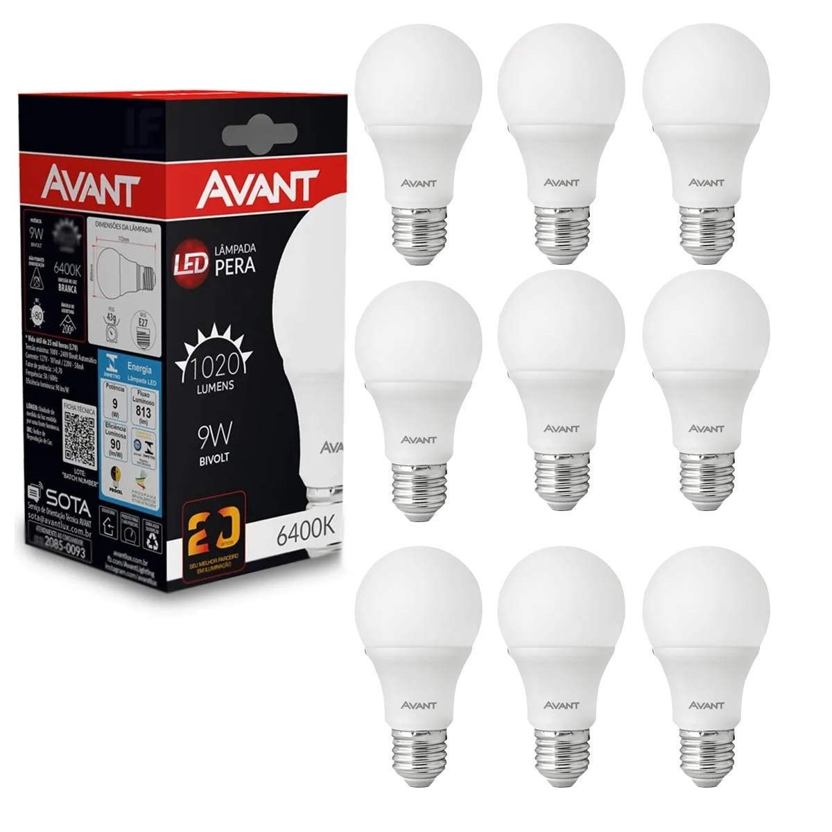 Kit 10 Lâmpadas LED Bulbo 9W Avant - Branco Frio - Iluminação Eficiente e Moderna