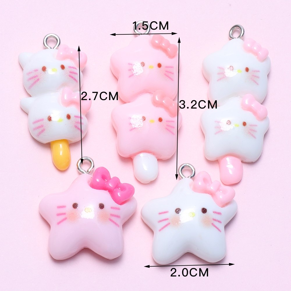 10 Pingentes de Resina Kawaii de Gato para Pulseira e Chaveiro