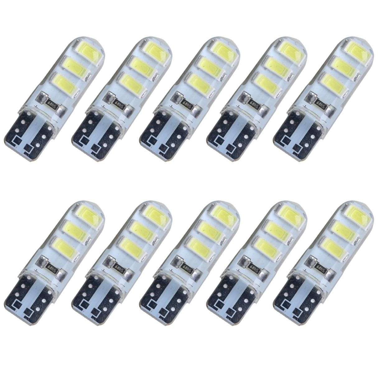 KIT 10 Lâmpadas T10 Siliconada 6 LED 5630 W5W Branca 12V - Iluminação Premium