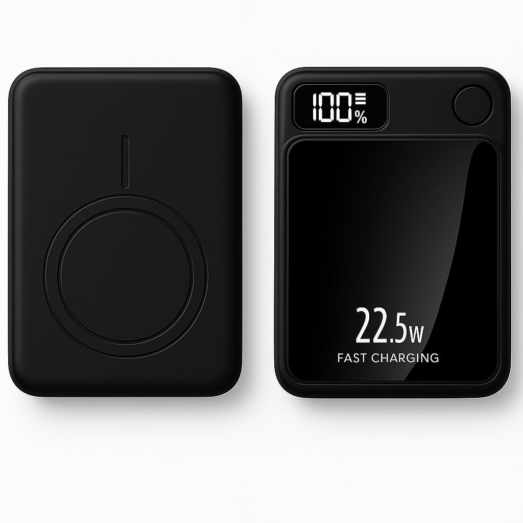 Carregador Portátil Magnético 10.000mAh: Indução Rápida 22,5W com Display LED