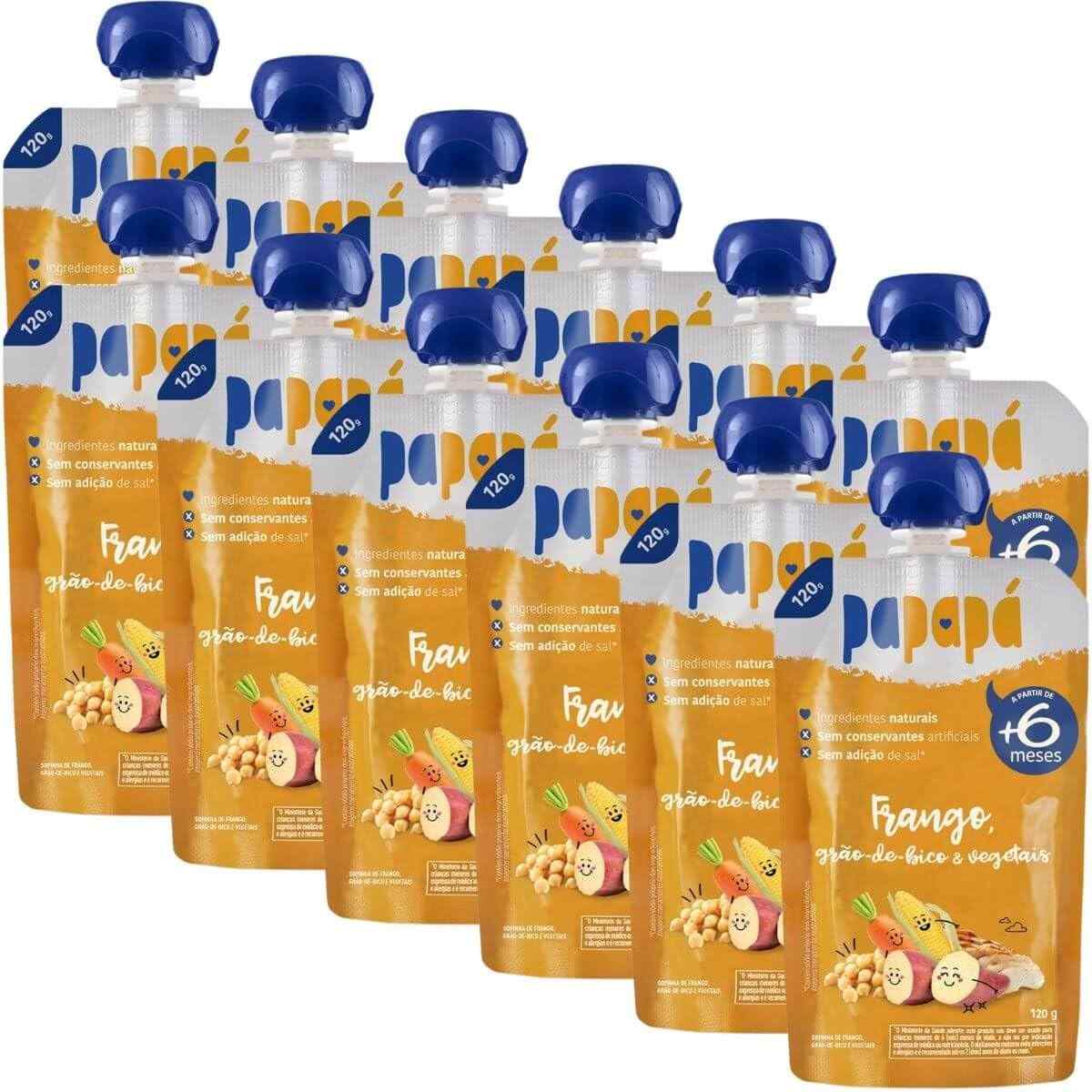Kit 12 Papinhas Frango, Grão-de-bico e Vegetais 120g - Papapá | Alimentação Saudável para Bebês