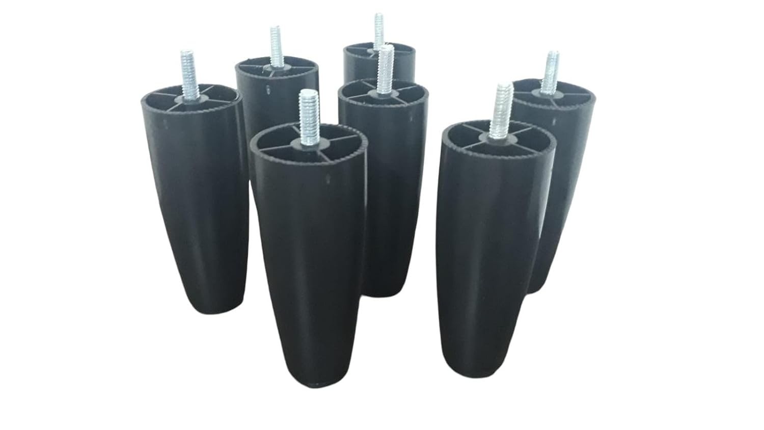 Kit com 7 Pés para Cama Box | 12cm Altura | Material Resistente em Polietileno | Design Moderno Preto/Metalizado