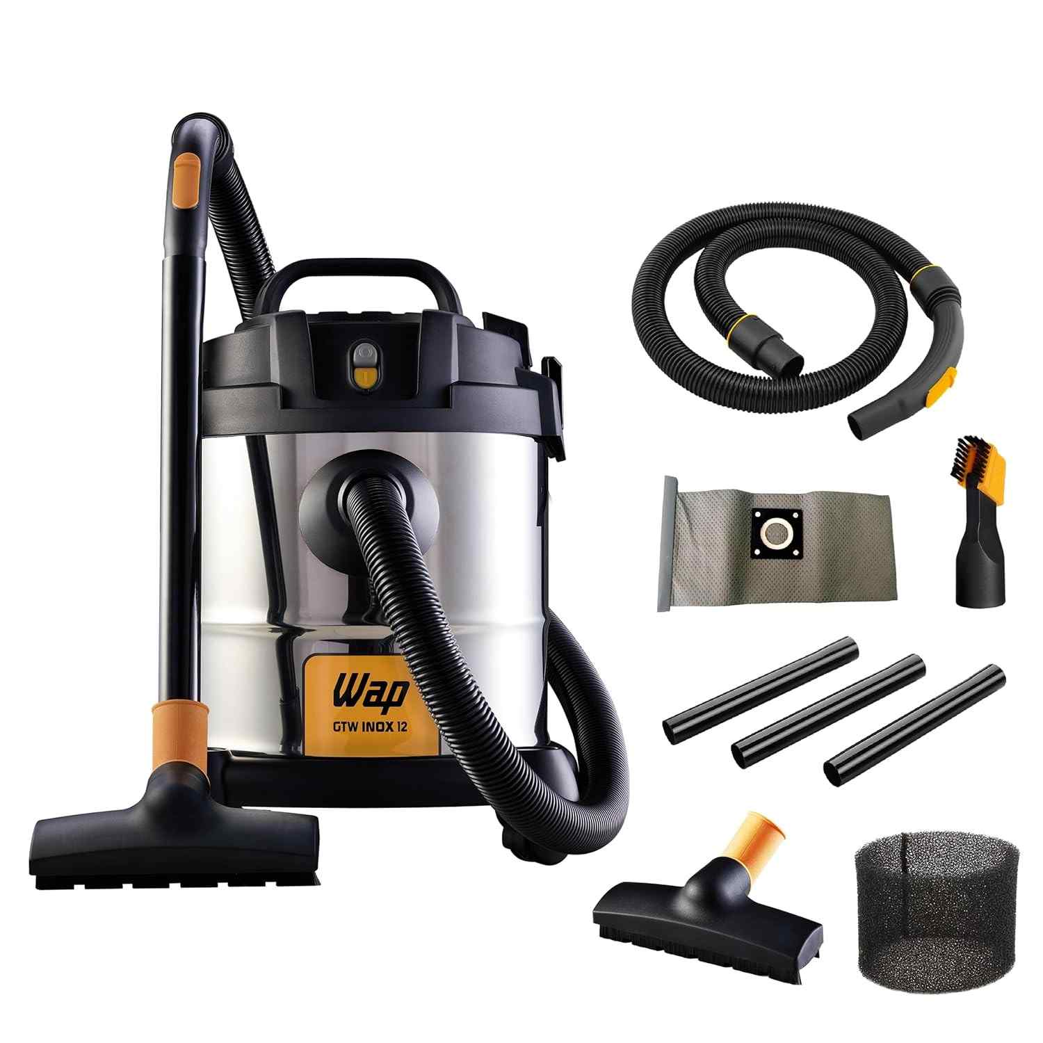WAP Aspirador de Pó e Água GTW INOX 12 - 1400W, 12L, Filtro Lavável, 160mbar, 127V