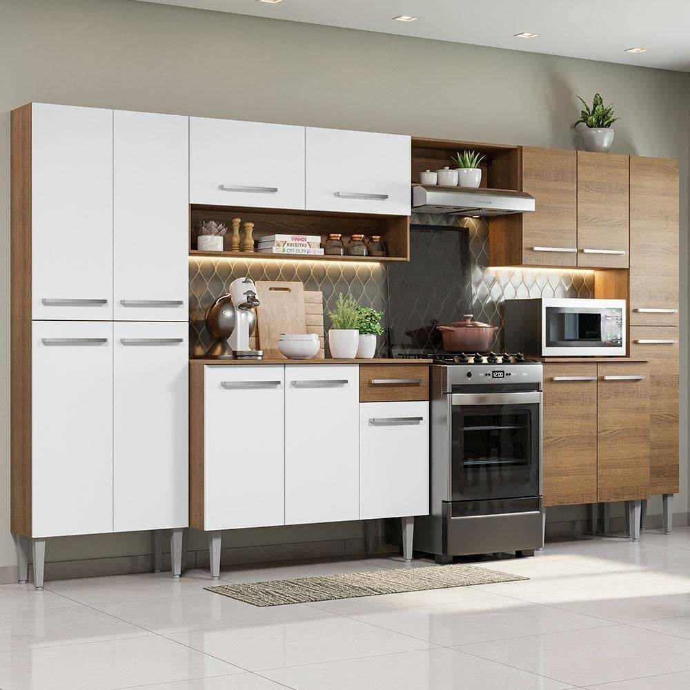 Cozinha Completa Madesa Emilly Joy 15 Portas 1 Gaveta Rustic/Branco