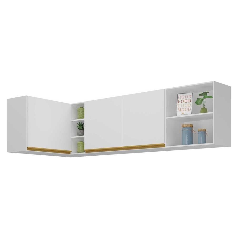 Kit Armário de Cozinha Aéreo Moderno 90cm + 150cm Veneza - Design Branco/Dourado com MDP Premium