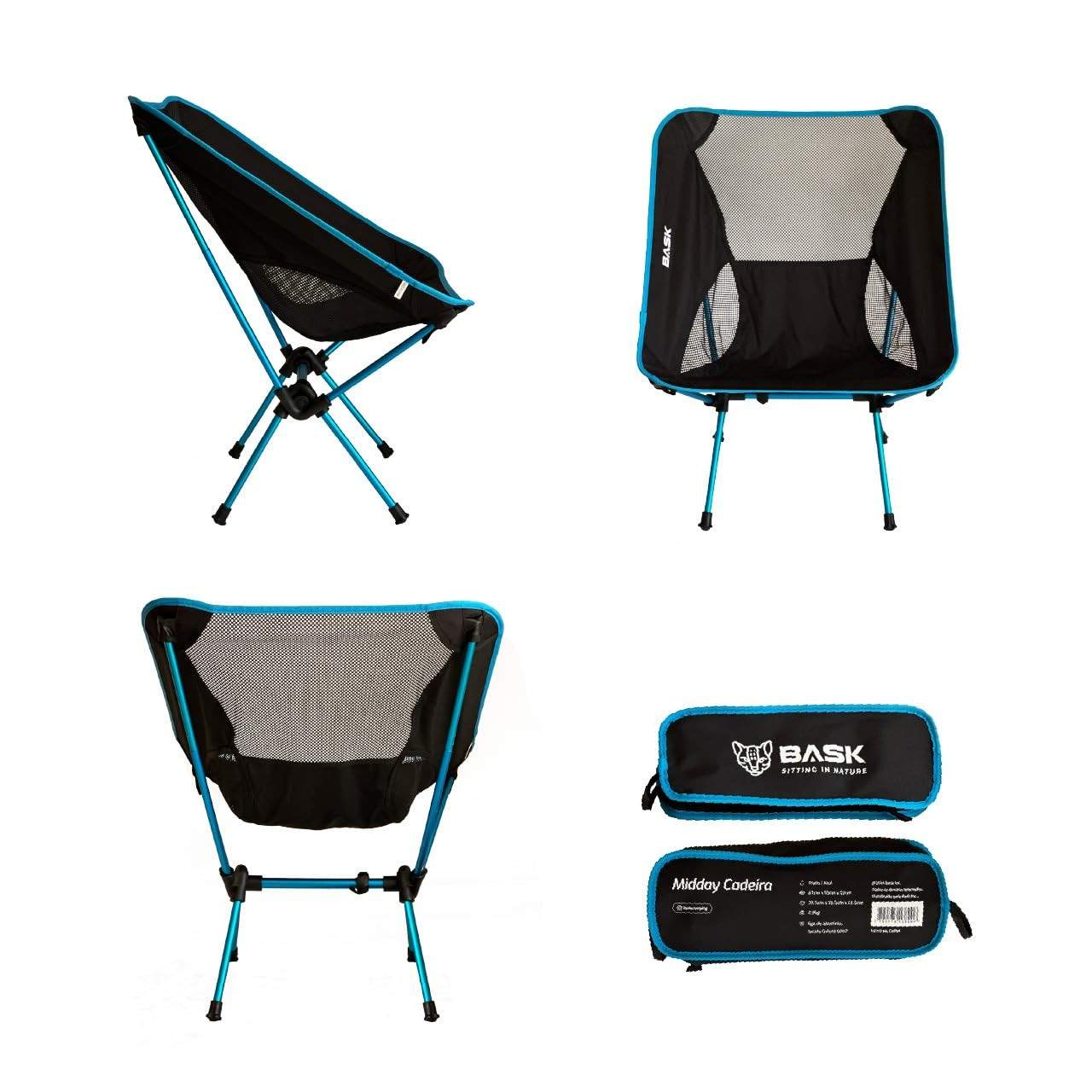 Cadeira Dobrável Ultraleve BASK em Alumínio – 1kg, 150kg de Suporte, Ideal para Camping, Praia e Aventuras