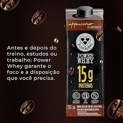 Cappuccino Power Whey 3 Corações: Energia e Proteína 15g