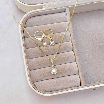 Kit Pérola: Colar + Brinco Banhado a Ouro 18k