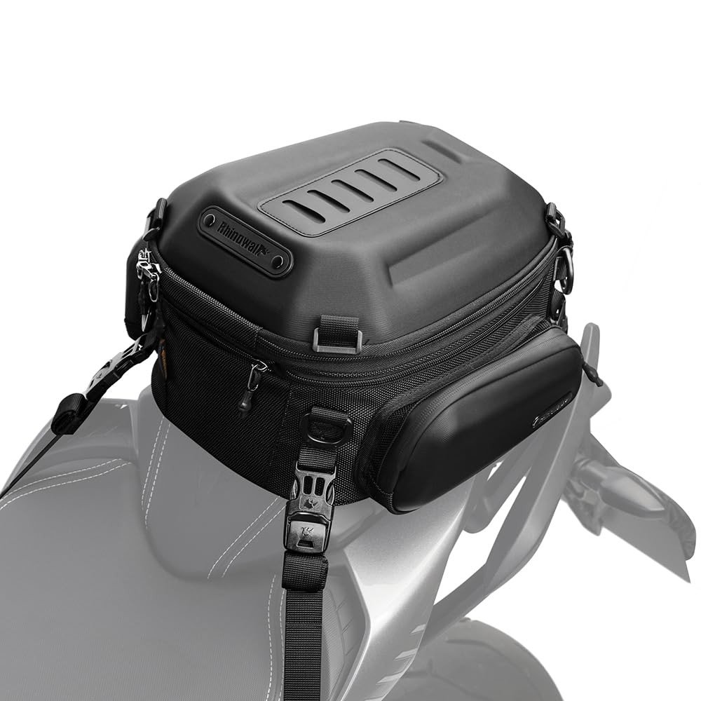Bolsa de Banco Traseiro Rhinowalk: Capacidade Expansível 12-18L, Impermeável e Hard Shell para Motocicletas