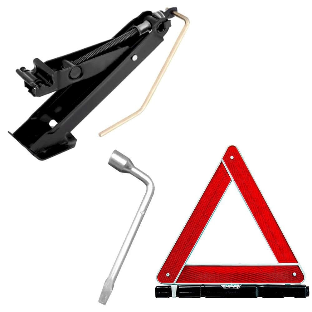 Kit Essencial: Macaco Jacaré Universal + Chave Roda 19mm e Triângulo de Segurança para Carros de Passeio