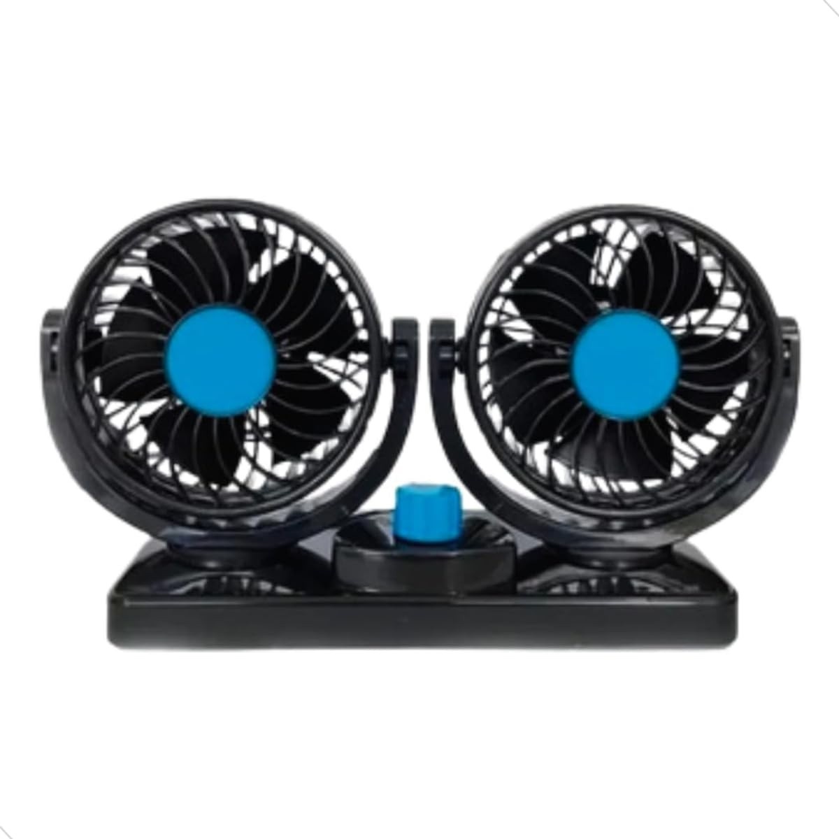 Ventilador de Cabeça Dupla 12V para Carro - Rotação 360°, Baixo Ruído e 2 Velocidades