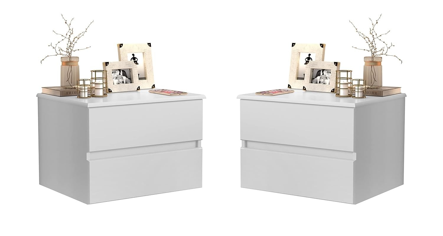 Kit 2 Mesas de Cabeceira Suspensas Tóquio com 2 Gavetas – Design Moderno e Funcionalidade para o Quarto (Branco)