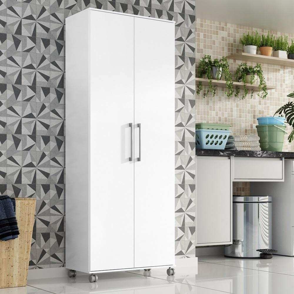 Armário de Lavanderia Manuela 2 Portas com Rodinhas 1,80m - Branco Moderno