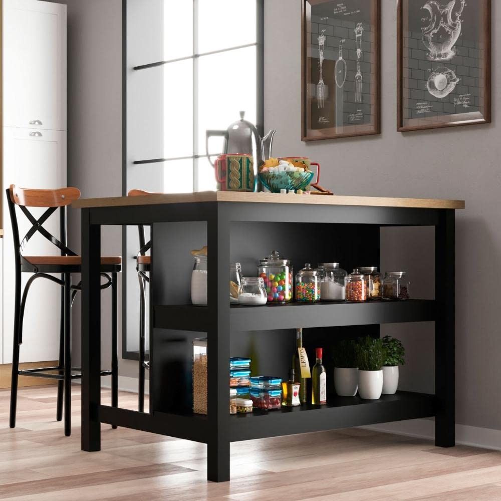 Ilha de Cozinha Ditália com 2 Prateleiras – Apoio Moderno e Organização Inteligente