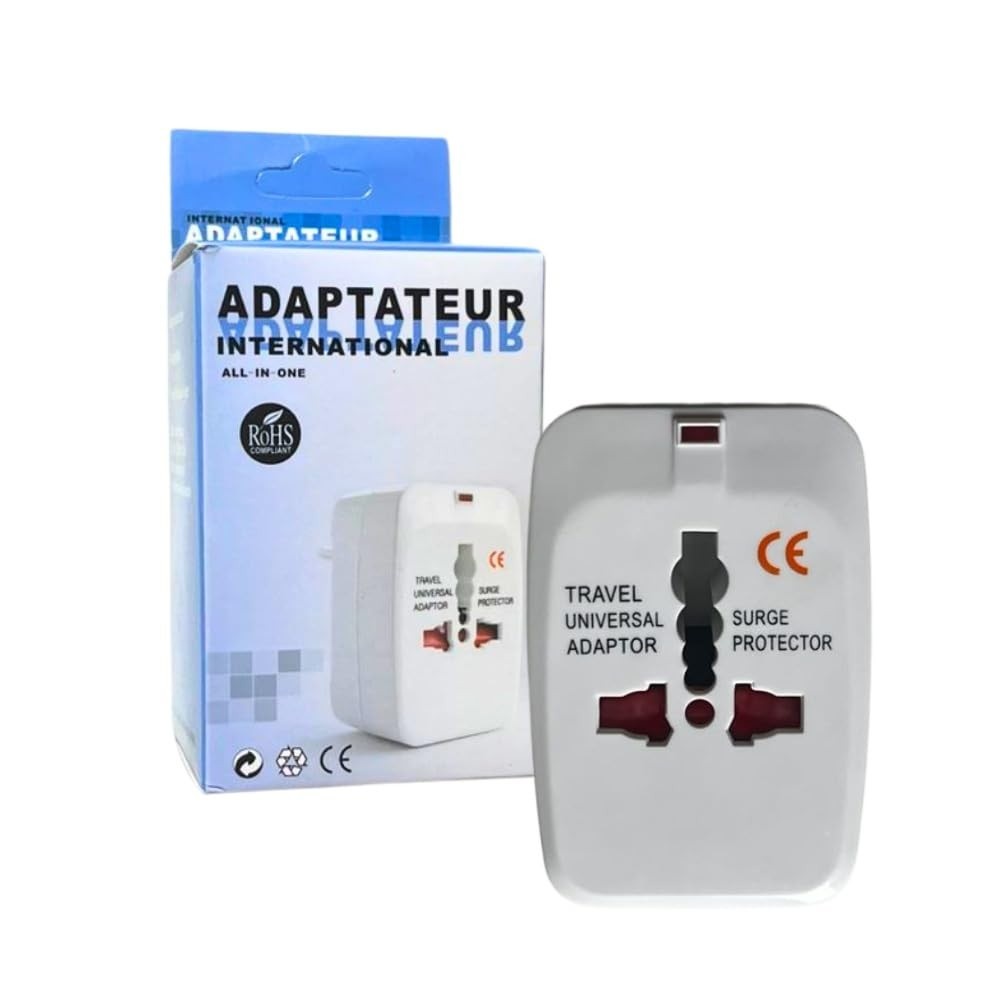 Kit 2 Adaptadores de Tomada Universal para Viagem: 150+ Países (Europa, EUA, UK, Ásia) Bivolt c/ Trava de Segurança