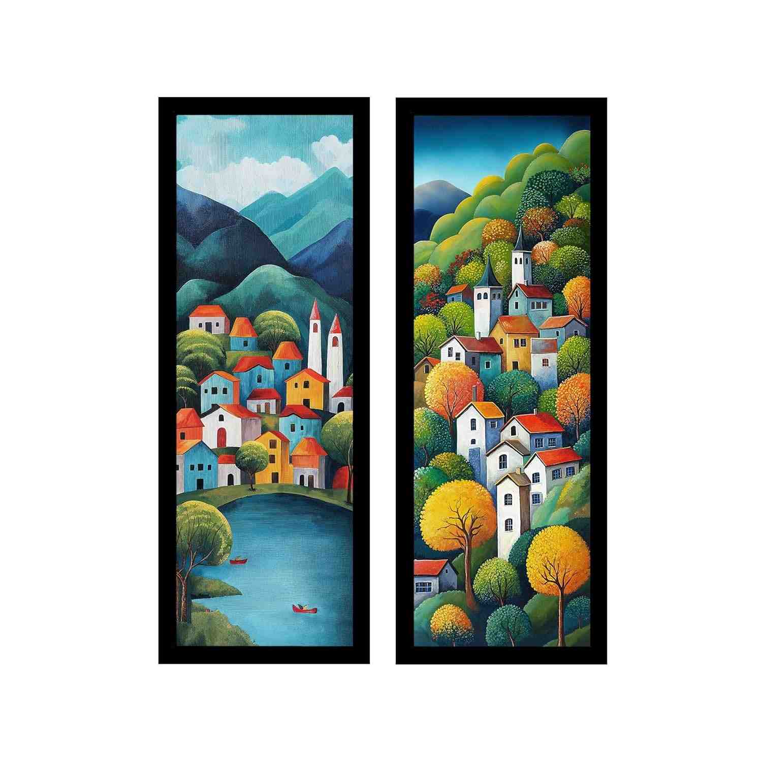 Kit 2 Quadros 18x45 Village Preto - Decore com Estilo e Qualidade