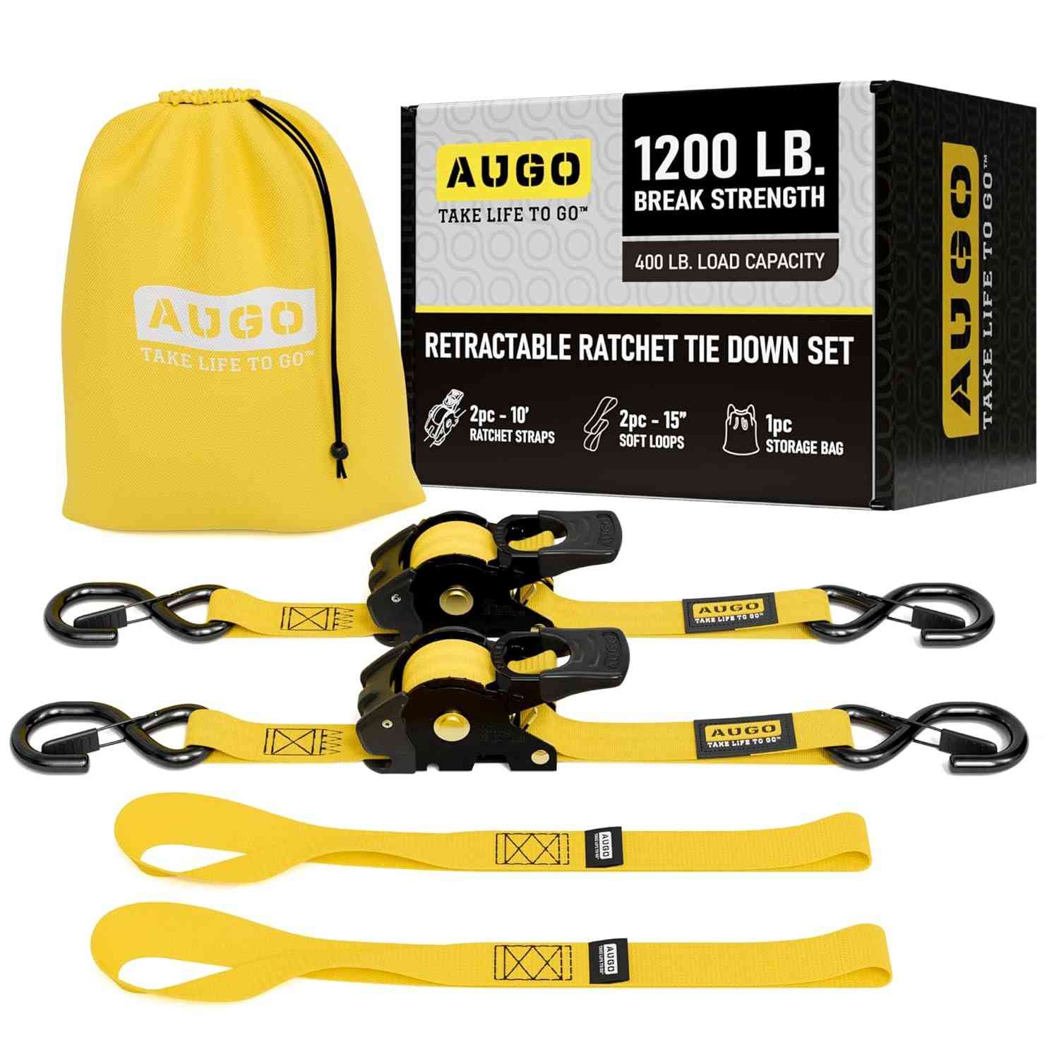 Kit 2 Tiras de Catraca Retráteis AUGO 2,5cm x 3m - Segurança e Praticidade para Cargas Pesadas