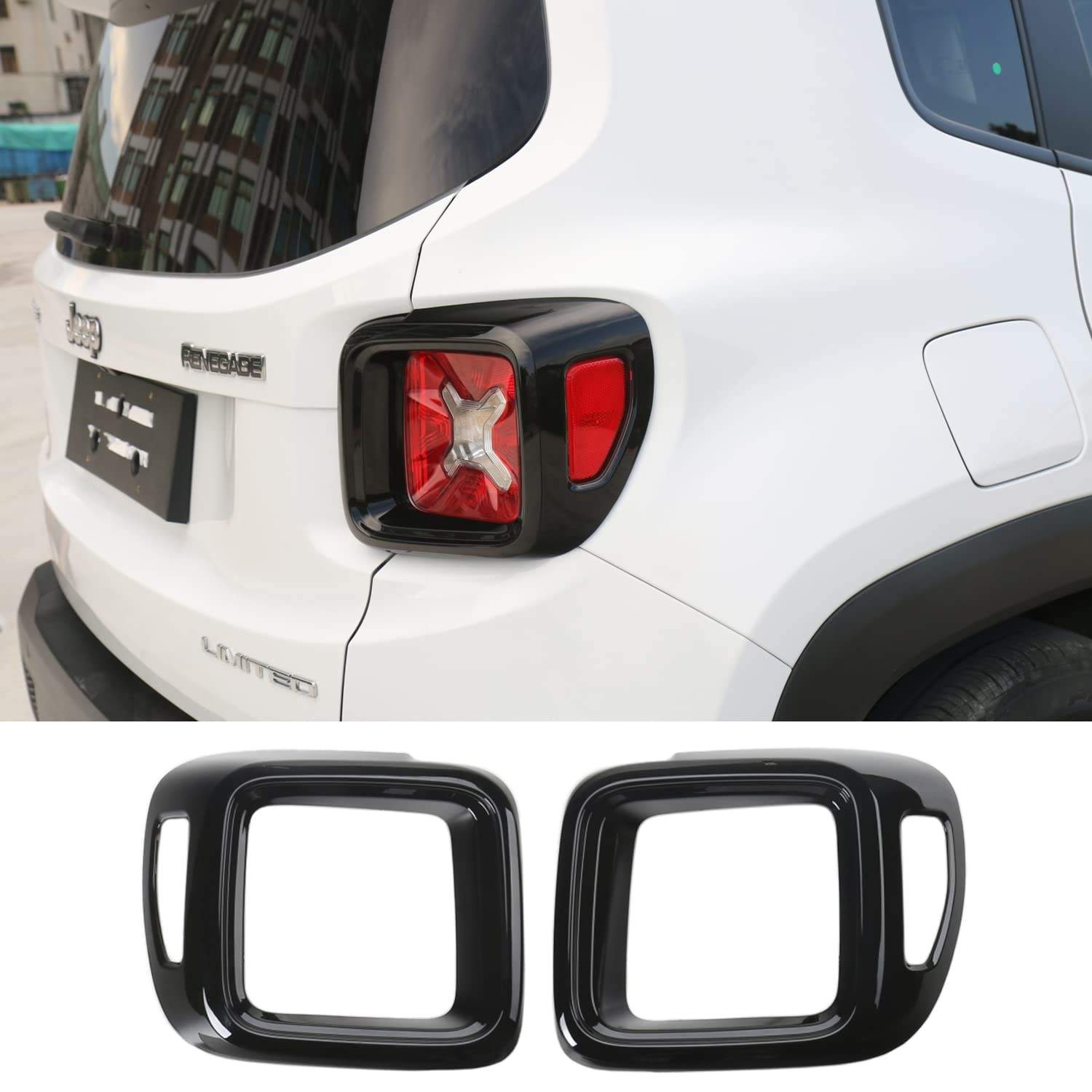 Kit 2 Capas Protetoras para Lanterna Traseira Jeep Renegade 2016-2018 - Preto Brilhante