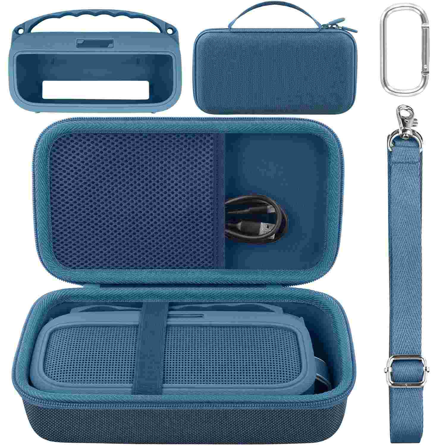 Capa Protetora Bose SoundLink Flex 2ª Geração: Rígida, Silicone, Mosquetão e Alça Azul
