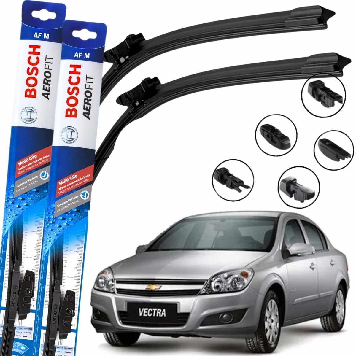 Kit 2 Palhetas Limpador Parabrisa Bosch Aerofit Multiclip Chevrolet Vectra 2008-2012
