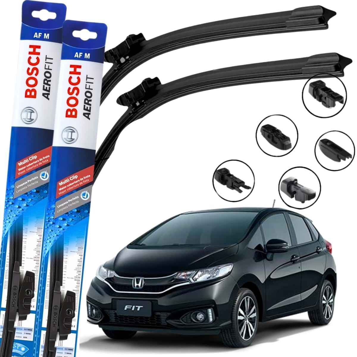 Par de Palhetas Limpador Parabrisa Bosch Aerofit Multiclip Honda Fit 2018-2023
