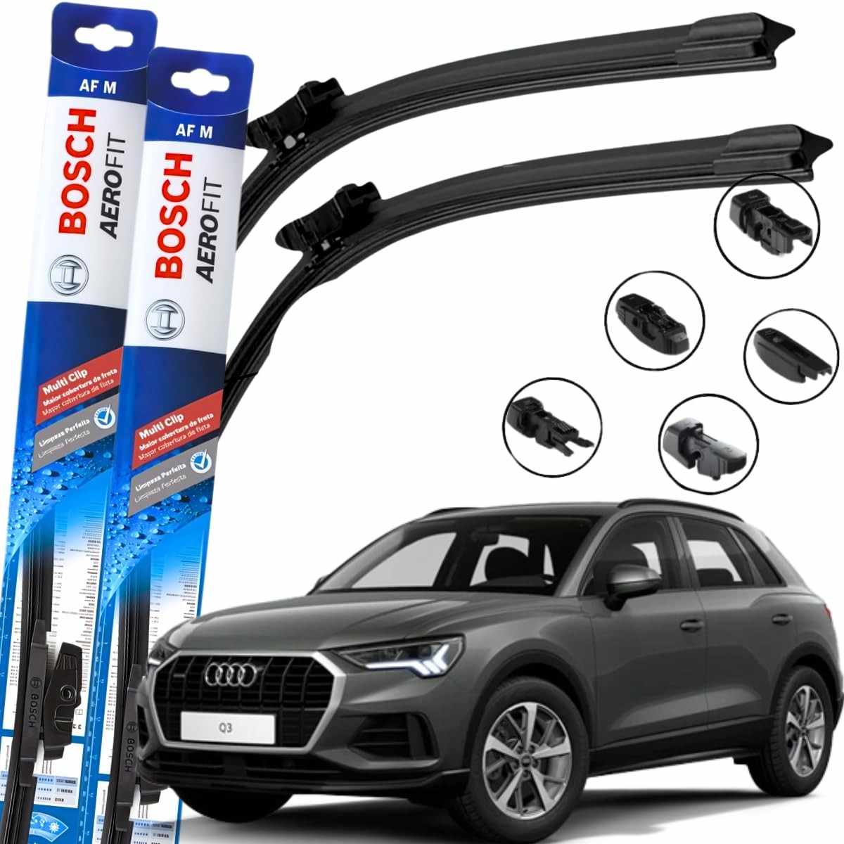 Par de Palhetas Limpador Parabrisa Bosch Aerofit Multiclip para Audi Q3 (2013-2024)