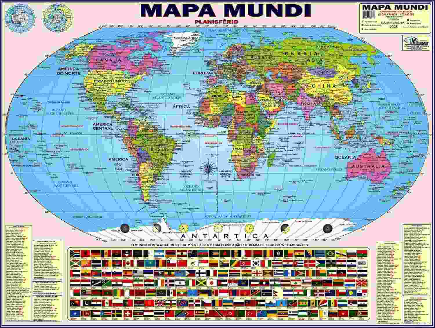 Mapa Mundi Político 2025: Planisfério Atualizado 117x89cm - Decore e Estude!