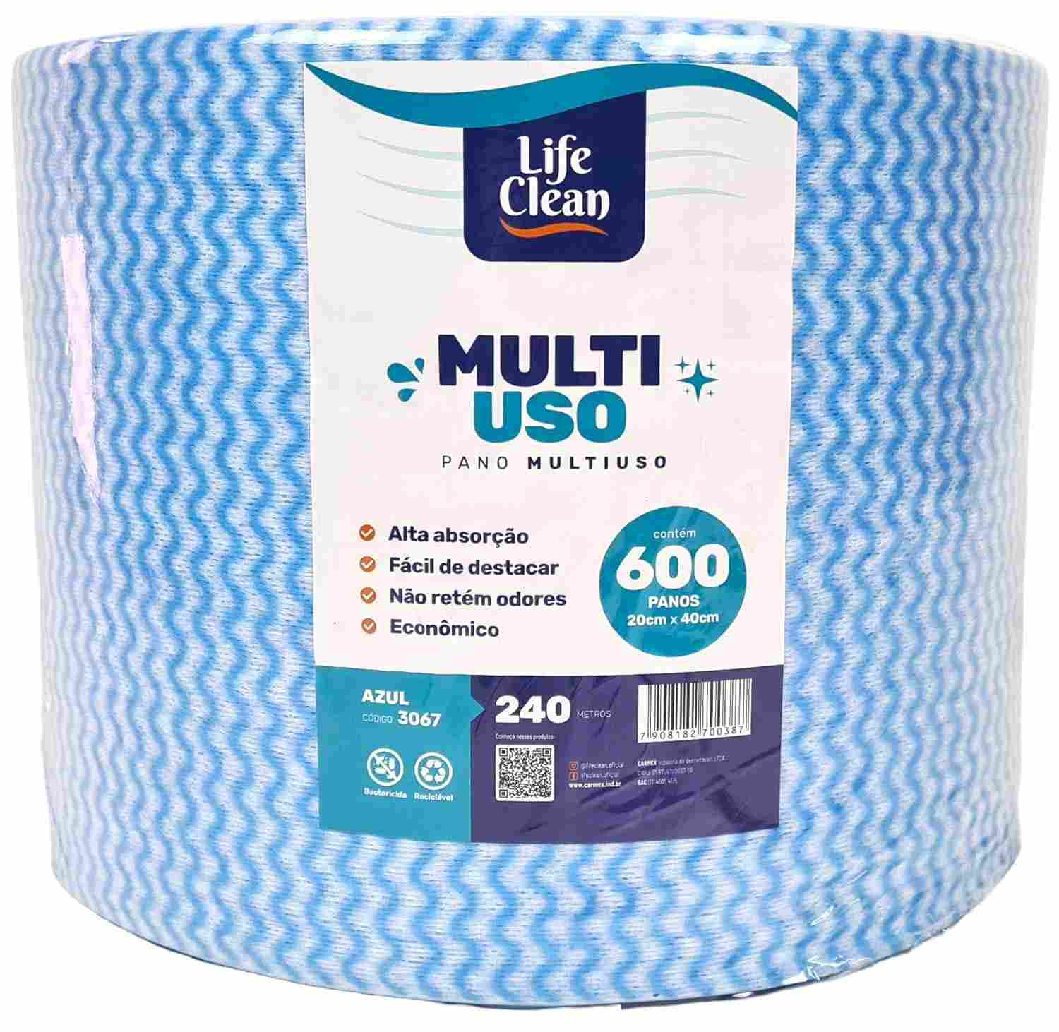 Pano Multiuso Limpeza 20cm x 240 Metros - 600 Unidades - Azul