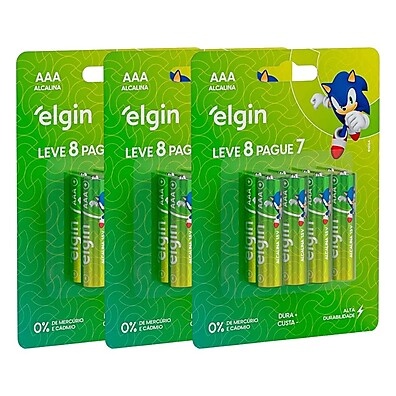 24 Pilhas Alcalina AAA Palito 1,5V Elgin – Energia que Dura