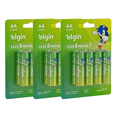 24 Pilhas Alcalinas AA Elgin – Energia que Dura Mais