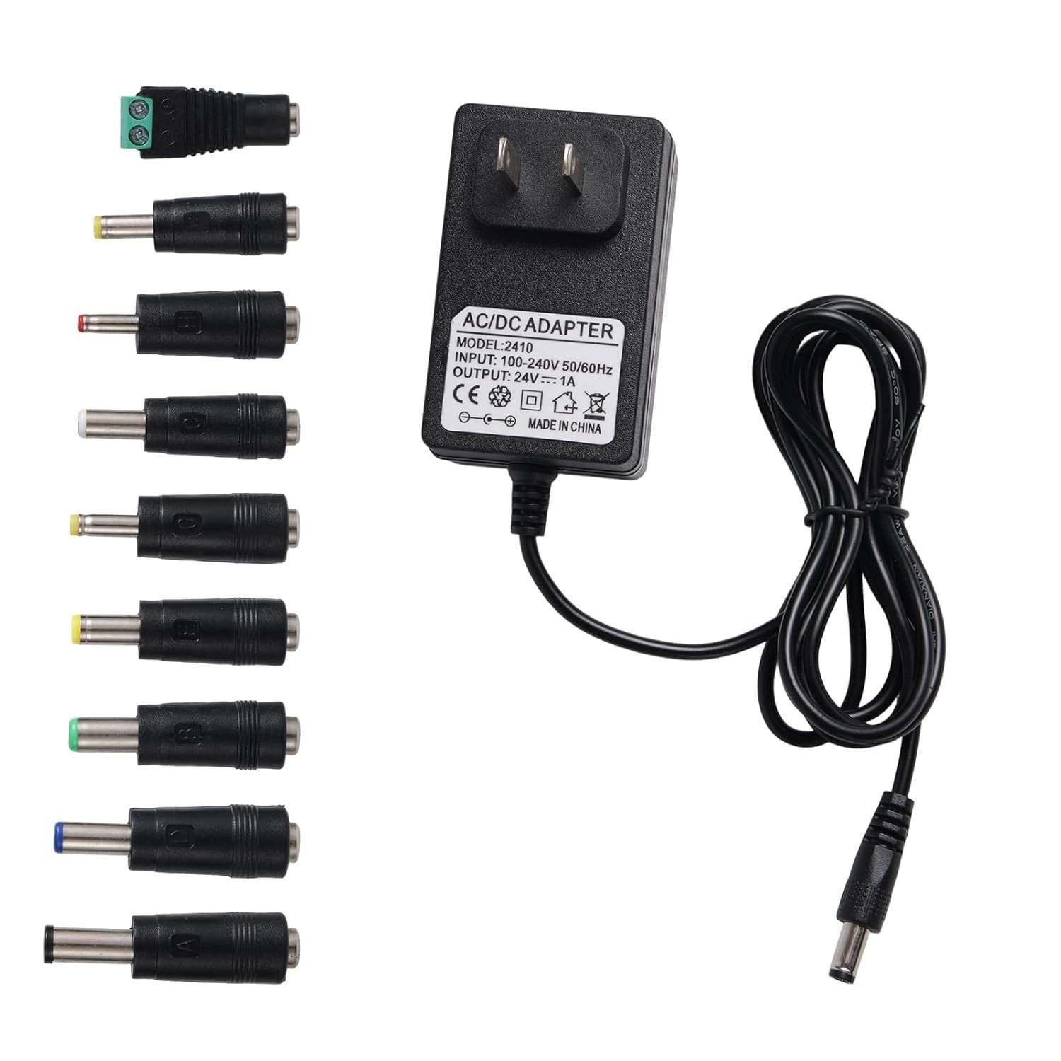 Fonte de Alimentação 24V 1A Universal com Cabo 1.8m e 9 Conversores - Ideal para Bombas d'Água, LEDs e Câmeras