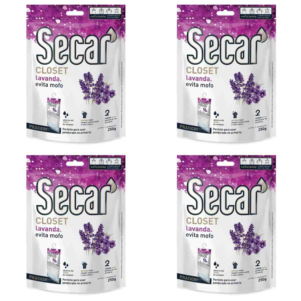 Kit 4 Unidades Desumidificador Anti-Mofo com Aroma de Lavanda - 250g Cada