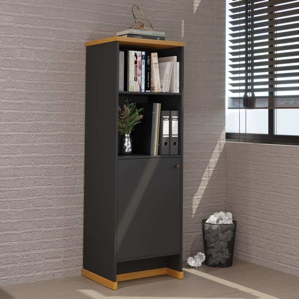 Armário Alto Berlin 2 Prateleiras - Design Moderno em Preto/Naturale com Tampo MDP 25mm
