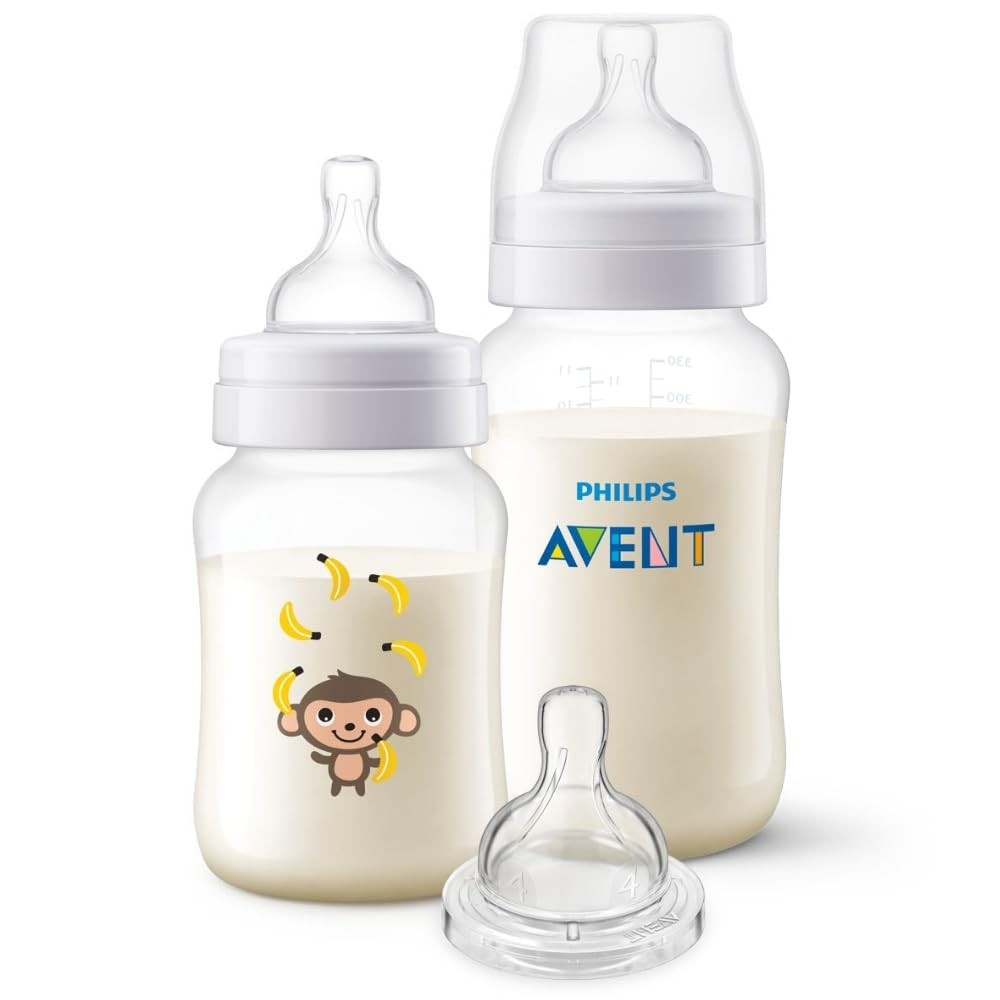 Kit Mamadeiras Anti-Colic Macaco Philips Avent 260ml + 330ml + Bico Extra T4 6m+