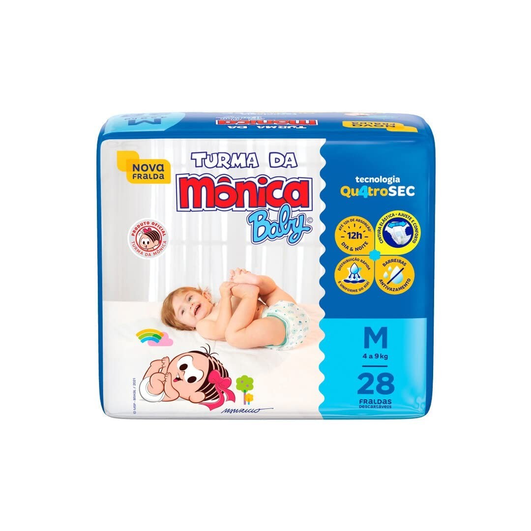 Fralda Turma da Mônica Baby Jumbo M - 28 Unidades com Tecnologia Qu4troSec