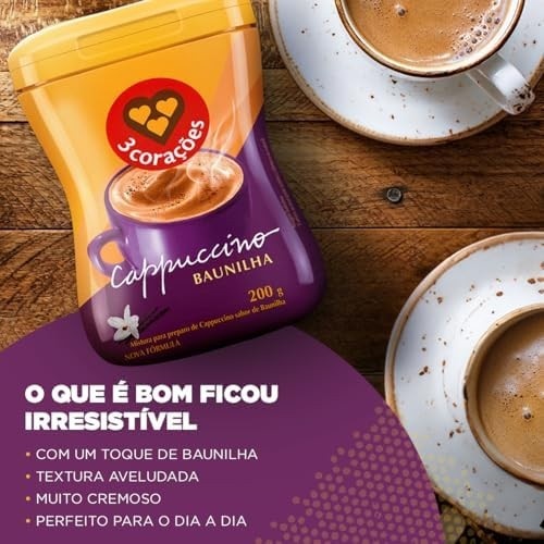 3 Corações Cappuccino Sabor Baunilha, 200g