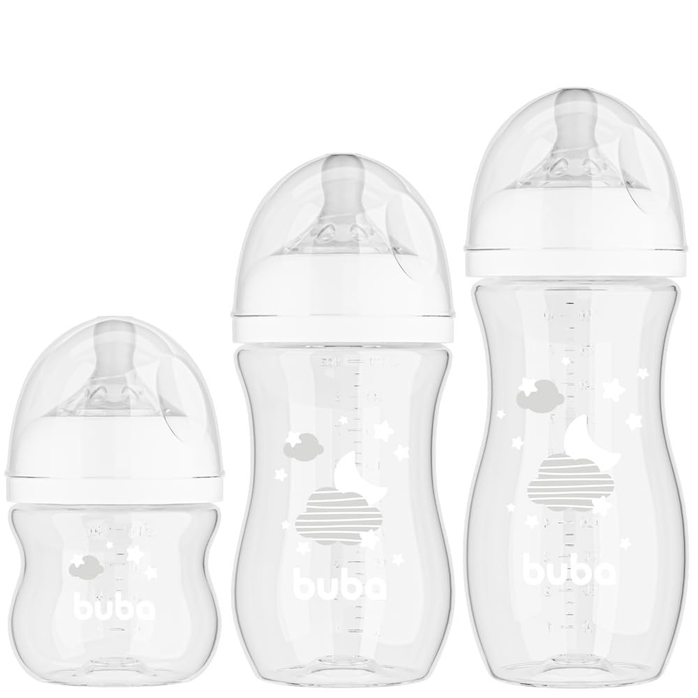 Kit 3 Mamadeiras Easy Flow Nuvem Branca 120/270/330ml - Sistema Anticólico Buba