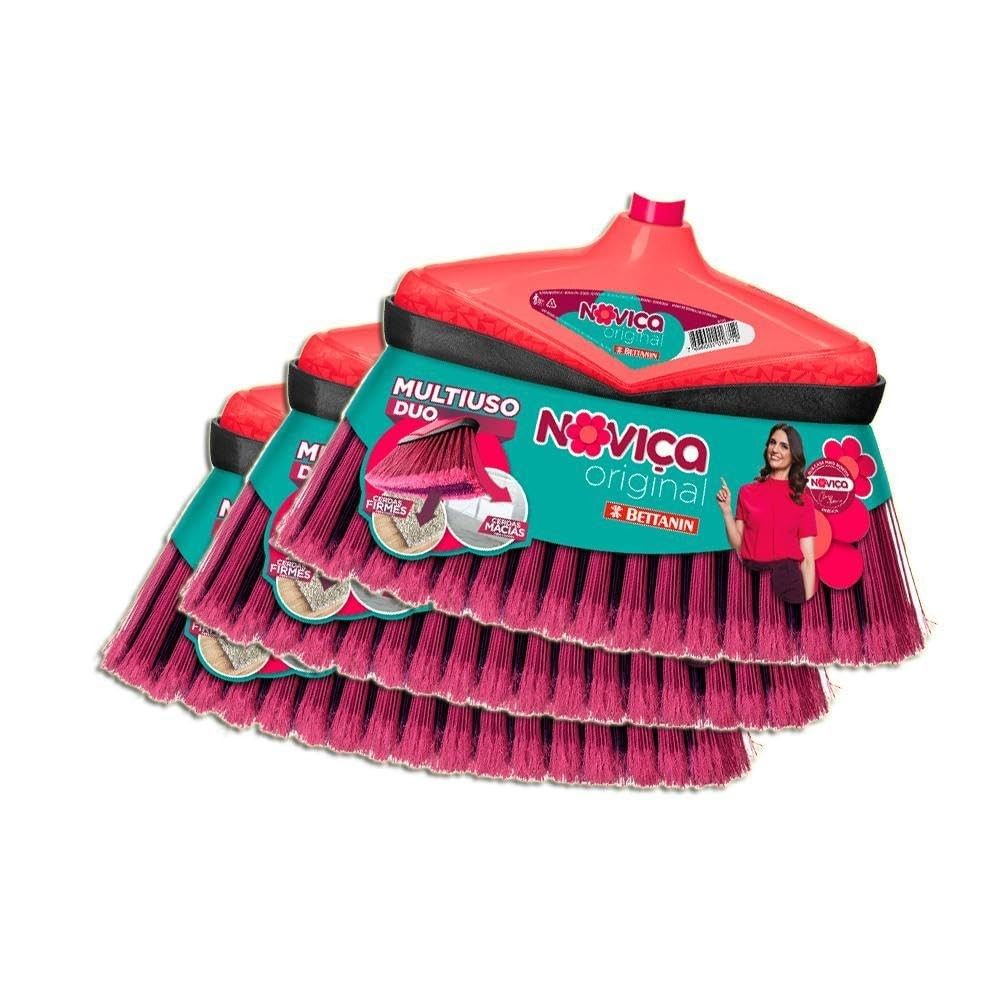 Vassoura Noviça Bettanin Colorida Original Sem Cabo Kit 3 - Limpeza Eficiente e Estilo