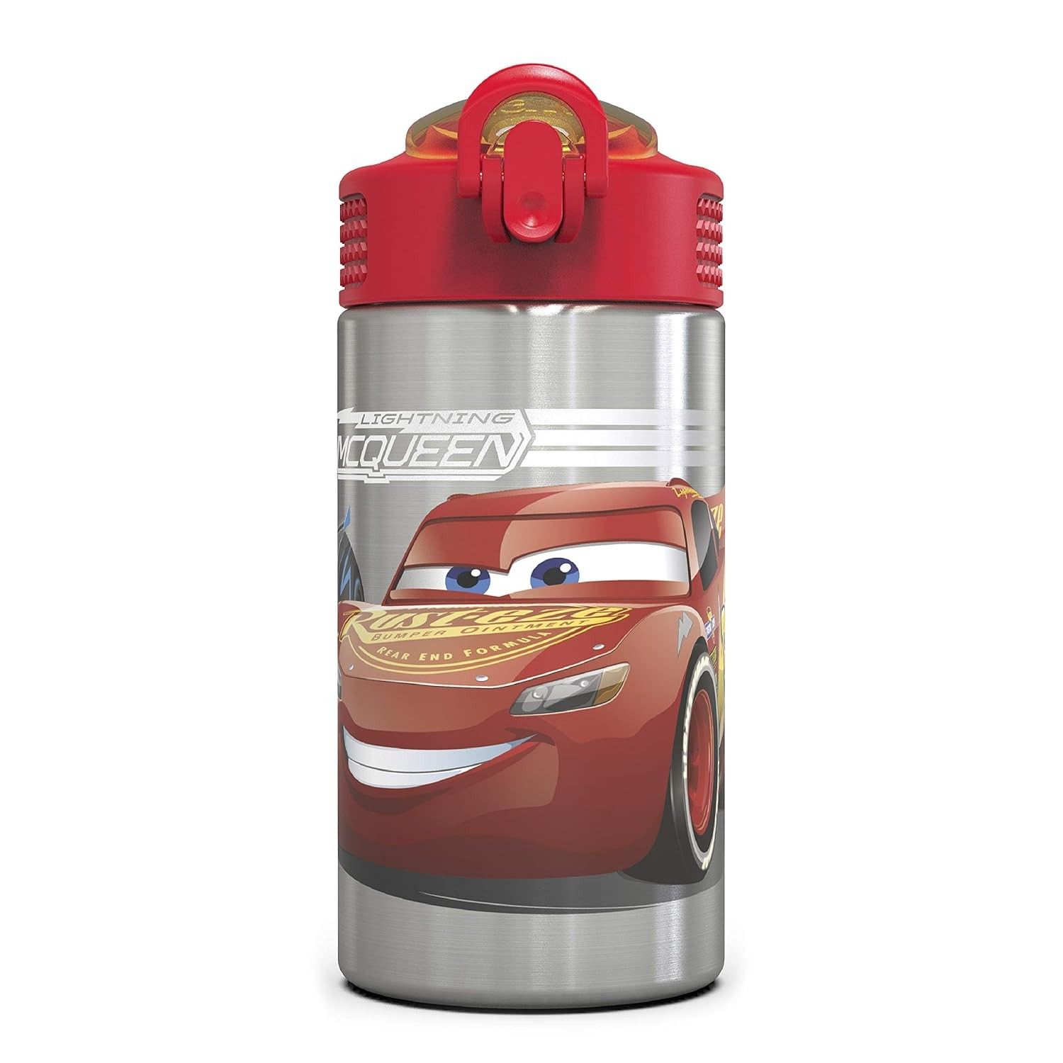 Garrafa de Água Infantil Disney Cars 3 com Canudo - Aço Inox, Sem Vazamento e Transporte Fácil