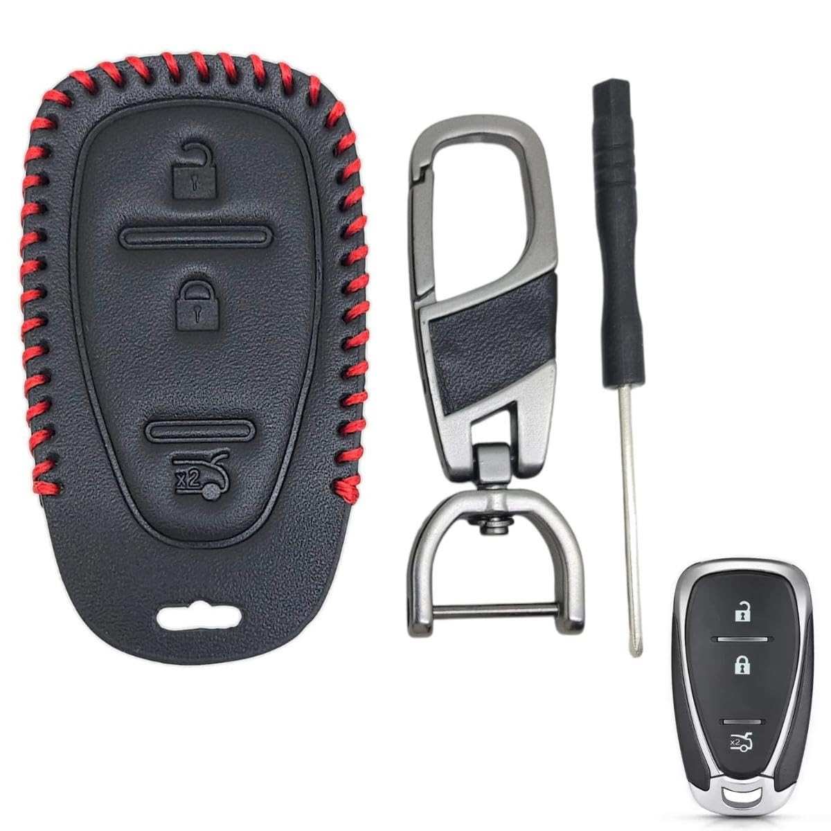 Capa de Couro Premium para Chave 3 Botões: Onix Plus, Tracker, Cruze, Equinox, Camaro