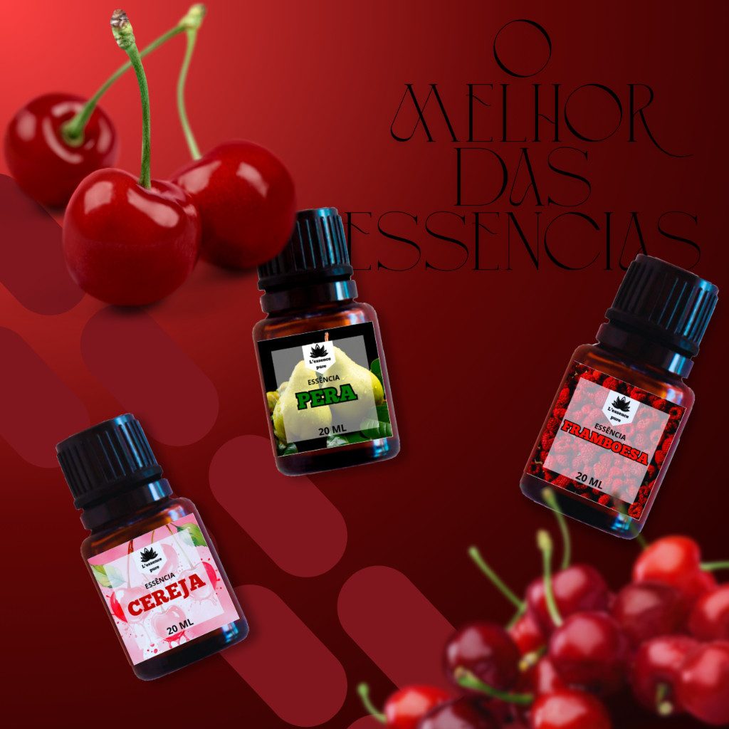 3 Essências Aromatizantes 20ml: Framboesa, Cereja e Pera para Umidificador