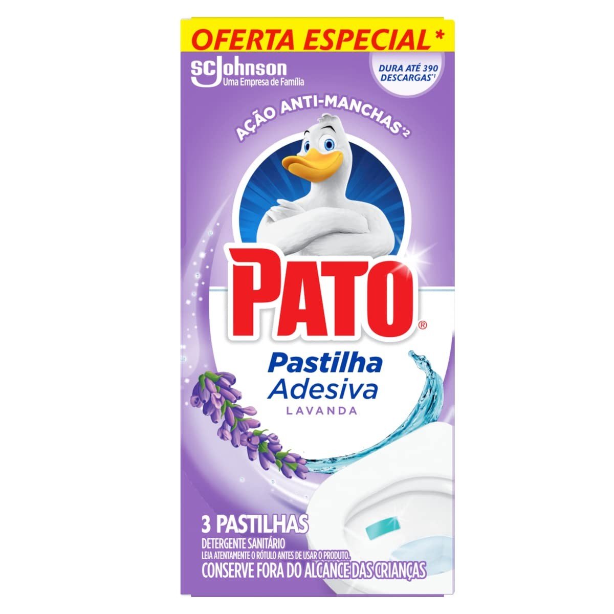 Pato Desinfetante Pastilha Sanitária Adesiva Lavanda - 3 Unidades | Limpeza e Perfumação por até 1300 Descargas
