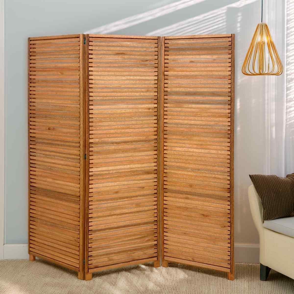 Biombo Decorativo de Madeira 3 Folhas Sanfonado Natural - Maju Madeiral