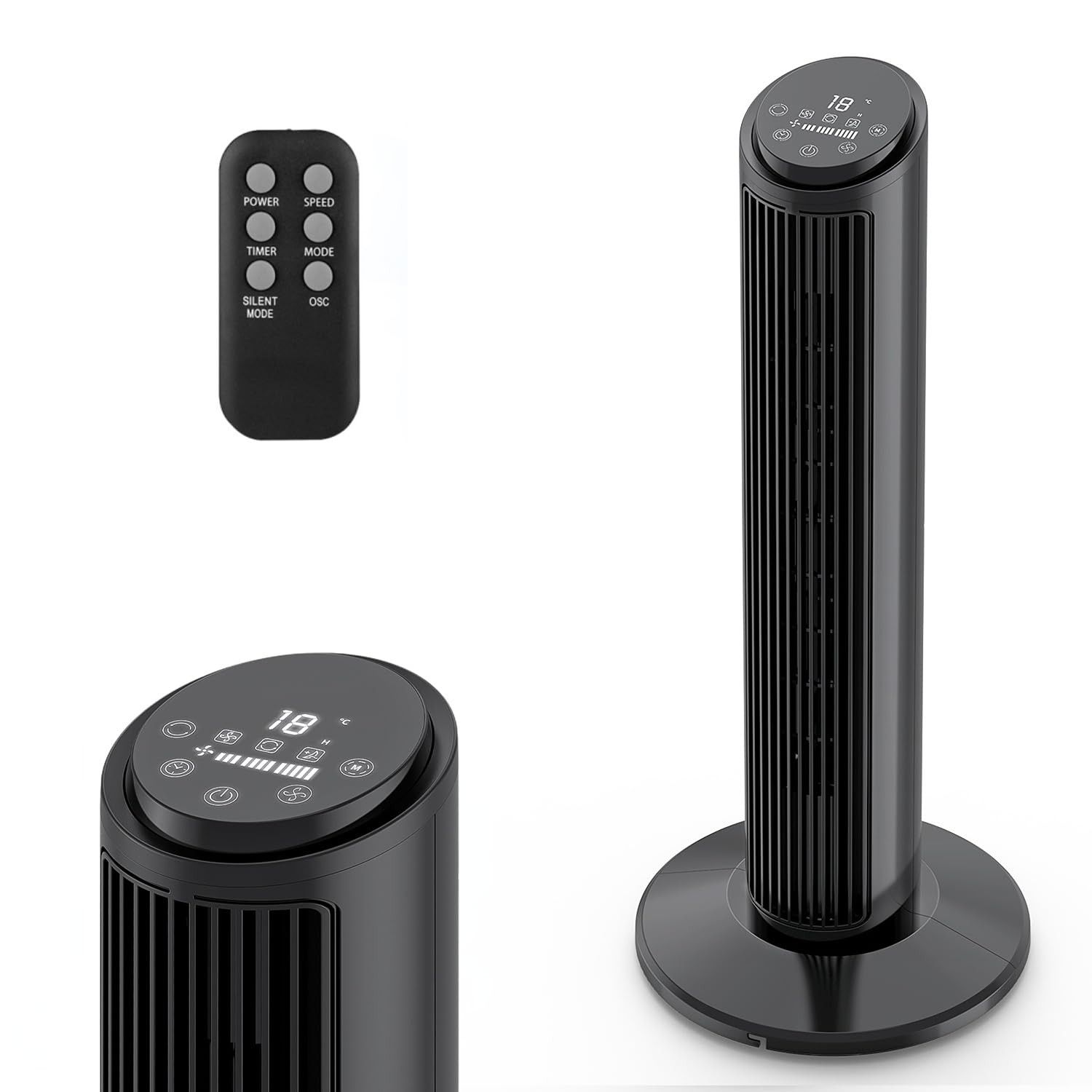 Ventilador Torre Hivento com Controle Remoto - 3 Velocidades, Oscilação 70°, Timer 15h, Modos de Vento Inteligentes