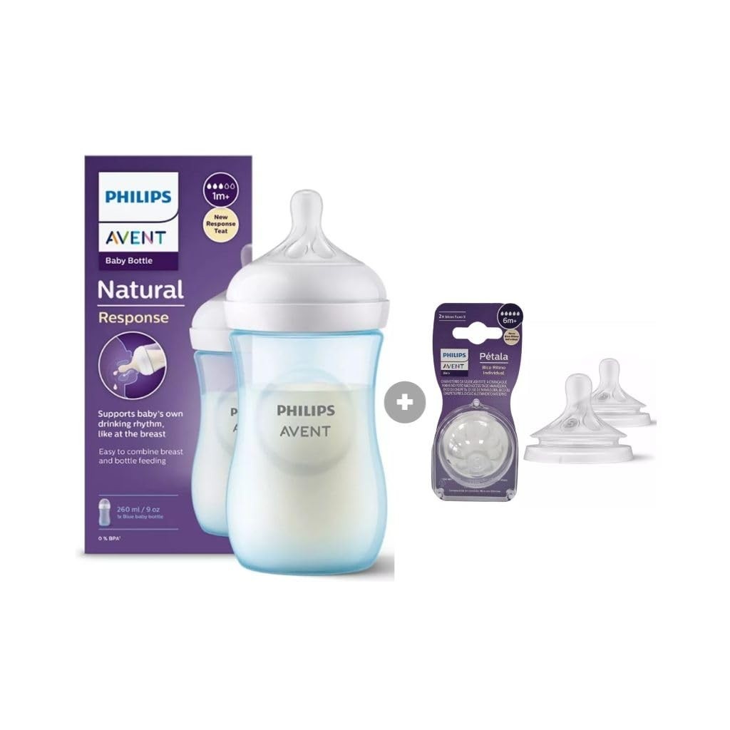 Mamadeira Pétala Avent 3.0 Azul 260ml com Bico para 6 Meses - Segura, Confortável e Livre de BPA