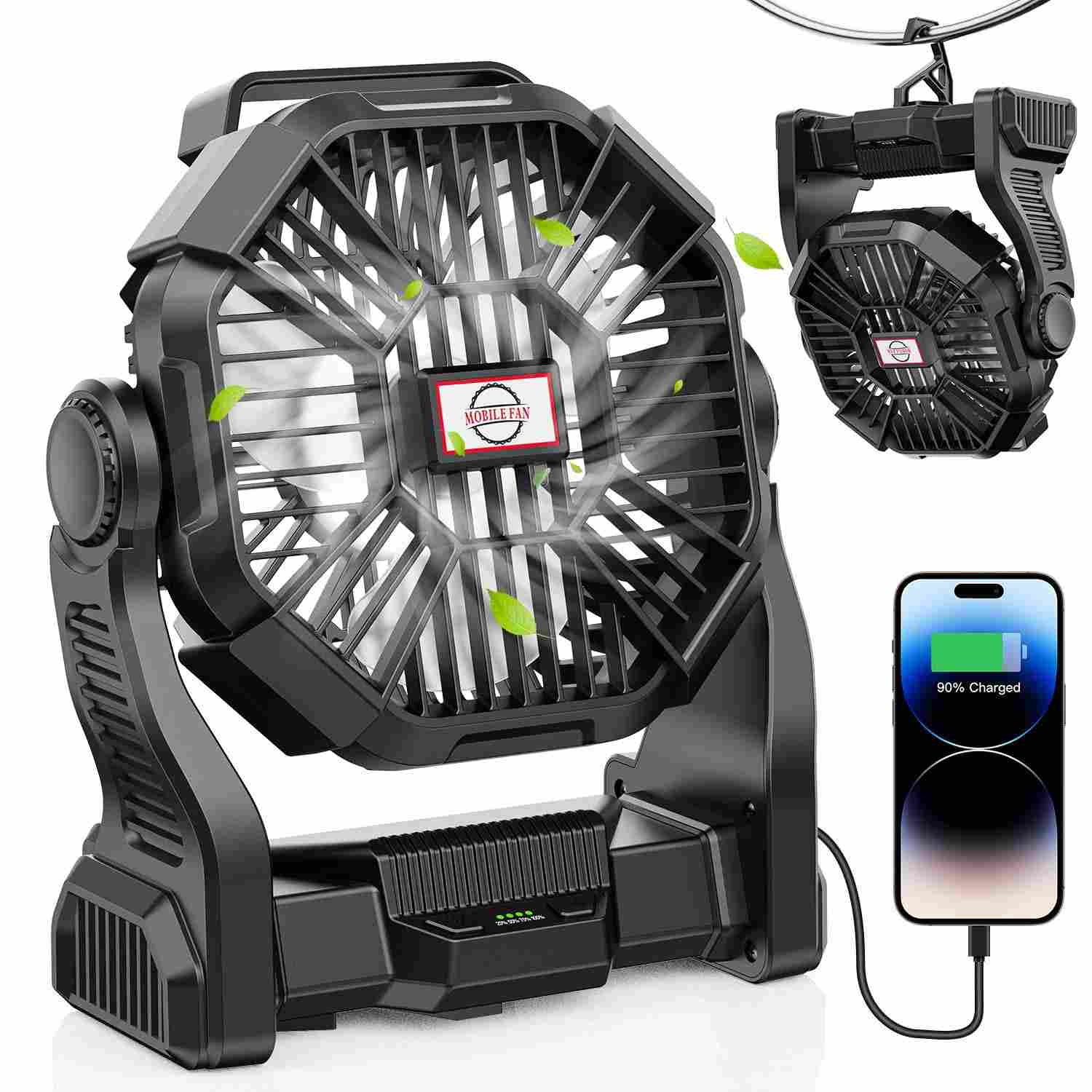 Ventilador de Acampamento com Lanterna LED 30000mAh - Recarregável, Portátil e Multifuncional