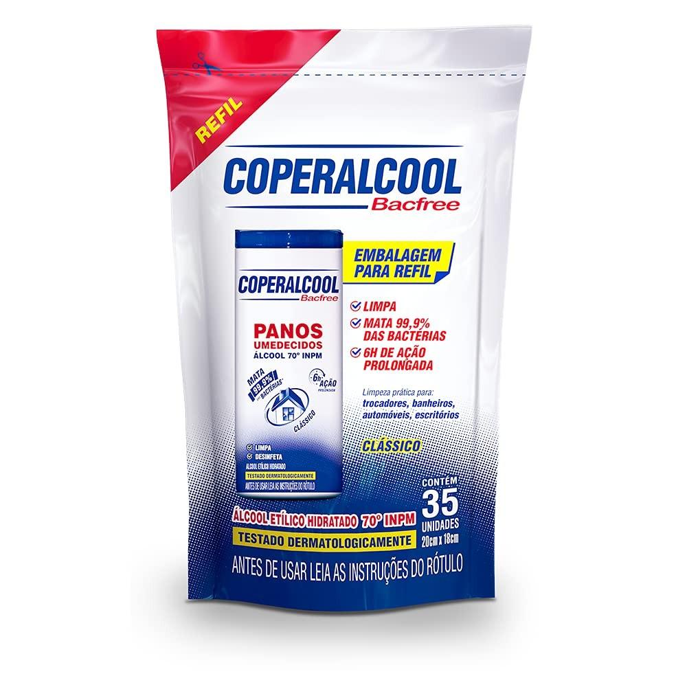 Coperalcool Bacfree Panos Umedecidos 70°INPM 35 Unidades Refil Clássico - Limpeza e Proteção Antibacteriana