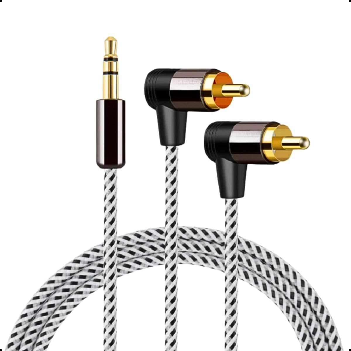 Cabo P2 3.5mm para 2 RCA 90° BolaAzul: Som Imersivo e Conexão Perfeita